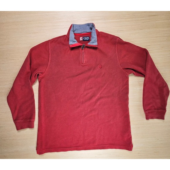 Chaps Sweater Mens M Red Pullover Crew Neck Quarter Zip Waffle Knit‎ Preppy - Picture 2 of 11